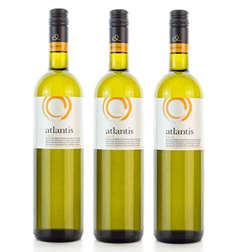 3x 750ml Atlantis Weißwein trocken knackig frisch Santorini Argyros griechischer Weiß Wein Set + 10ml Olivenöl von Kreta zum Test von Hellenikos