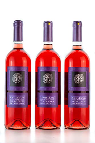 3x 750ml Vin de Crete Rosewein trocken 11,5% Michalakis kretischer Rose Wein griechischer Tafelwein im 3er Set + 10ml Olivenöl zum testen von Hellenikos