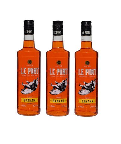 3x Le Pont Bananenlikör je 700ml 21,5% aus Griechenland Bananen Likör Schnaps für Cocktails Longdrinks Aperitif Dessert Banana Liqeur 3er Set + 10ml Sachet griechisches Olivenöl zum testen von Hellenikos