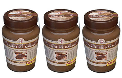 3x Tahini Kakao aus Makedonien a 350g (1050g) Sesampaste Sesammus Sesam Paste Mus Creme Spar Set + Probiersachet Olivenöl aus Kreta 10 ml von Hellenikos