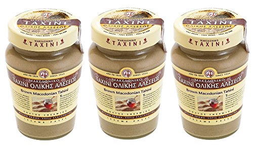 3x Tahini Vollkorn aus Makedonien a 300g (900g) Sesampaste Sesammus Sesam Paste Mus Creme braun Spar Set + Probiersachet Olivenöl aus Kreta 10 ml von Hellenikos