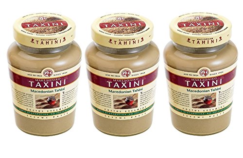 3x Tahini aus Makedonien a 300g (900g) Sesampaste Sesammus Sesam Paste Mus Creme Spar Set + Probiersachet Olivenöl aus Kreta 10 ml von Hellenikos