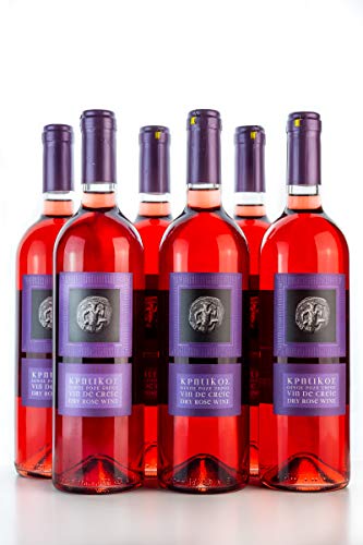 6x 750ml Vin de Crete Rosewein trocken 11,5% Michalakis kretischer Rose Wein griechischer Tafelwein im 6er Set + 2x 10ml Olivenöl zum testen von Hellenikos