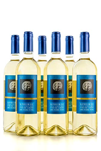 6x 750ml Vin de Crete Weißwein trocken 12% Michalakis kretischer weißer Wein griechischer Tafelwein im 6er Set + 10ml Olivenöl zum testen von Hellenikos