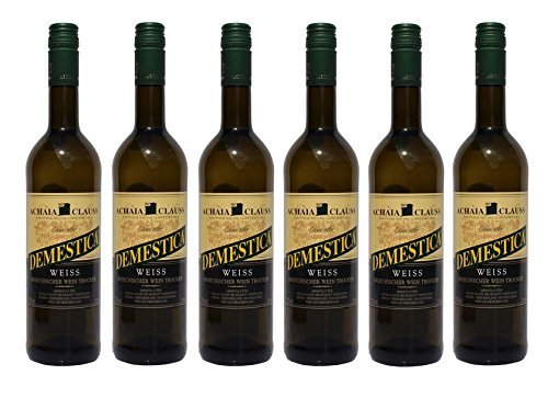 6x Demestica je 750 ml griechischer Weißwein trocken Achaia Clauss 12% + 2 Probier Sachets Olivenöl aus Kreta a 10 ml - griechischer weißer Wein Tafelwein von Hellenikos