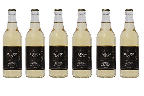 6x Retsina Gold geharzter Weißwein 11% 500 ml Flaschen C.A.I.R.- + 2 Probier Sachets Olivenöl aus Kreta a 10 ml - aus Griechenland griechischer Weiß Wein von Hellenikos