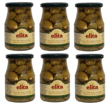 6x griechische grüne Oliven gefüllt mit Mandeln im Glas a 200g gesamt 1200 g Abtropfgewicht green olives olive aus Griechenland + Probiersachet 10 ml Olivenöl aus Kreta von Hellenikos