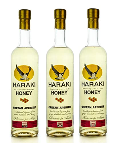 Haraki Rakomelo von Kreta 3x 500ml 25% Honig Raki Tsikoudia - beliebter griechischer Trauben Trester mit Honig ohne Anis im 3er Set + 10ml Olivenöl von Hellenikos