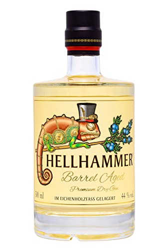 Hellhammer Barrel Aged Premium Dry Gin 44% - Doppel-Gold prämierter London Dry Gin im Eichenholzfass gelagert Reserve Gin Small Batch von Hellhammer
