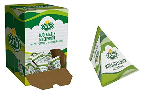 Arla Milch-Portion 1,5% Fett, im Displaykarton, Sie erhalten 1 Packung, Packungsinhalt: 100 Einzelportionen von Hellma