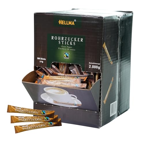 Hellma Fairtrade brauner Rohrzucker-Sticks 500 Stk. je 4 g - 2 kg Vorrats-Box - Zuckertütchen einzeln, für Kaffee, Tee Hellma Fairtrade brauner Rohrzucker-Sticks 500 Stk. je 4 g - 2 kg Vorrats-Box - Zuckertütchen einzeln, für Kaffee, Tee von Hellma