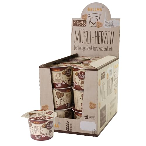 HELLMA Müsli-Herzen Schoko - 18 Portionen, je 30 g - Haferflocken in Herzform mit Schokolade, to-go-Becher HELLMA Müsli-Herzen Schoko - 18 Portionen, je 30 g - Haferflocken in Herzform mit Schokolade, to-go-Becher von Hellma