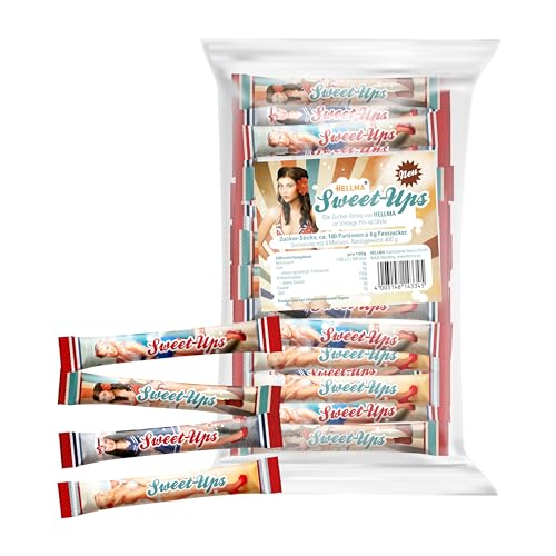 Hellma Zucker Sticks Sweet ups 100 Stk. je 4 g – 400 g Vorrats-Box, Motiv Pin-Up-Girls, Zuckertütchen für Kaffee, Tee von Hellma