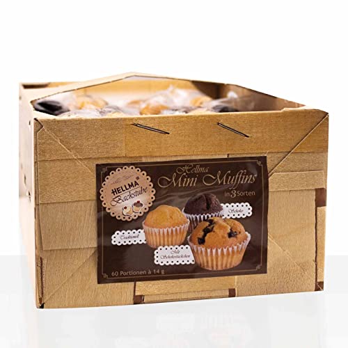 Hellma Mini Muffins in 3 Sorten 4 x 60 Portionen im Körbchen-Karton von Hellma