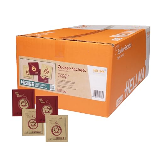 Hellma Zucker-Sachets 2.000 Stk. je 3,6 g – 7,2 kg Vorrats-Box - Zuckertütchen einzeln, für Kaffee oder Tee von Hellma