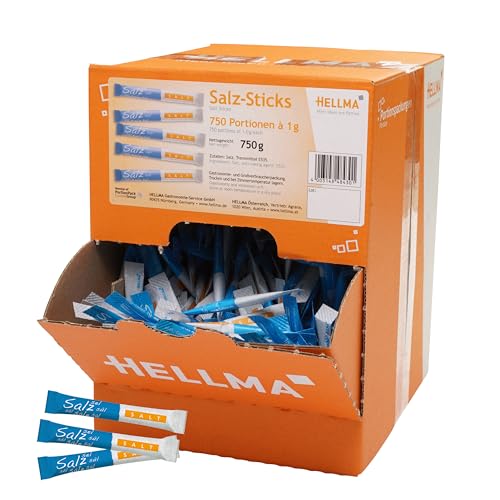 Hellma Speise-Salz-Sticks 750 Stk. je 1 g - 750 g in Vorrats-Box - Salztütchen einzeln verpackt, für Cafés und Gastronomie von Hellma