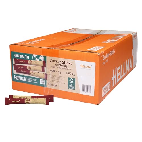 Hellma Feinzucker-Sticks 1000 Stk. je 4 g - 4 kg Vorrats-Box - Zuckertütchen einzeln, für Kaffee, Tee von Hellma