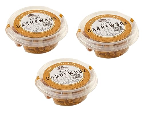 3 Boxen Helwig Cashewbox Cashewkerne 3 Sorten (Honig, Curry, Chili) 3x120g= 360g von Helwig