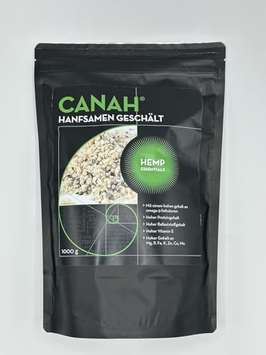 Canah® Hanfsamen geschälte 1 kg - Hoch an Protein, Ballaststoffen, Omega 3, Aminosäuren und Mineralien - vegane gesunde Omega 6 Snack-Quelle von Hemp Essentials