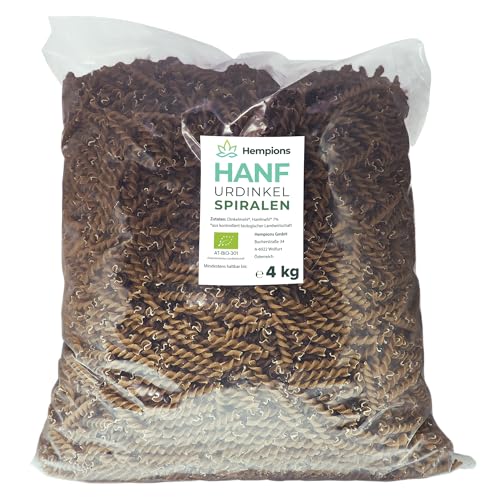 Hempions Urdinkel Hanf Nudeln (Spiralnudeln 4kg) - Protein Pasta aus Hanfmehl - vegane Dinkelnudeln - Bio Hanf Lebensmittel aus Österreich von Hempions