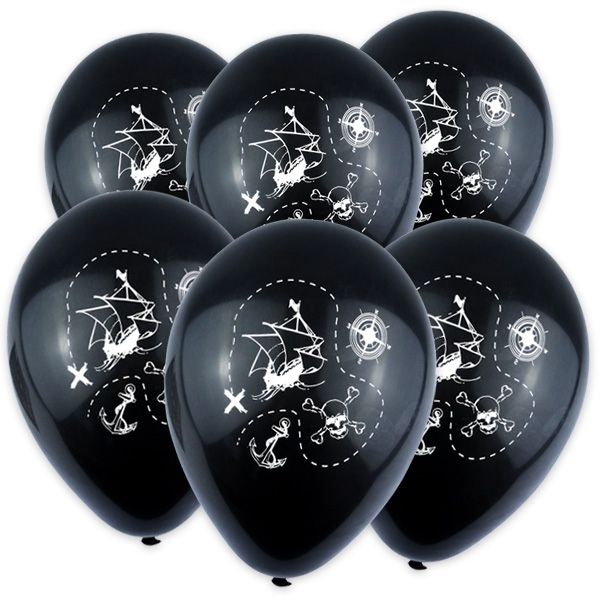 Piraten Luftballons, 12er, Ø 23cm mit Totenkopf, Piratenschiff & Kompass von Henbrandt Ltd