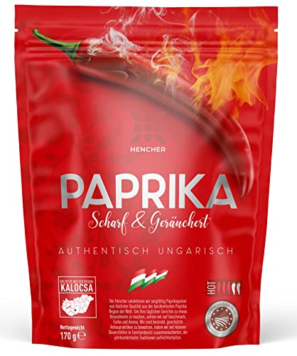 Paprika rosenscharf & geräuchert (rot, 170g) - geräuchertes Paprikapulver aus Kalocsa (Ungarn) - ungarisches Gewürz in wiederverschließbarer Aromaverpackung von Hencher