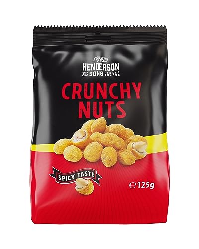 HENDERSON AND SONS Nüsse Crunchy Nuts Spicy Taste - 125 Gramm Beutel - Nüsse im Teigmantel - Geröstete Erdnüsse in knuspriger Teighülle mit pikanter Würzung von HENDERSON AND SONS