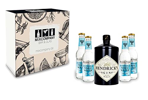 Gin Tonic Giftbox Geschenkset - Hendricks Handcrafted Gin 0,7l (44% Vol) + 4x Fever Tree Mediterranean Tonic Water 200ml inkl. Pfand MEHRWEG- [Enthält Sulfite] von Hendricks-Hendricks