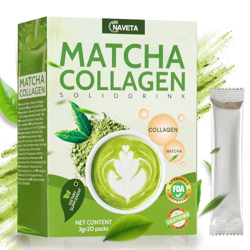 Bio Matcha Kollagen Pulvergetränk 20x3g Protein Matcha Powder Ohne Zusätze Sticks matcha Tee Pulver Energieboost Mit Natürlichem Koffein Für Latte, Smoothies & Backen von Henjunu