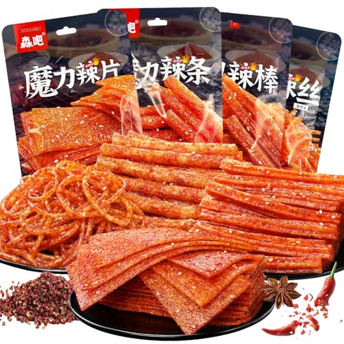 Latiao 4 Packungen, Latio Chinese Snack, Chinesische Würzige Snacks, Würzig Gewürzte Snacks, Klassische Hot Strips fürs Büro, Partys (Würzig Gewürzte4-1) von Henjunu