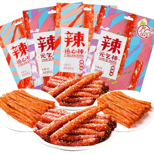 Latiao 4 Pack, Latio Chinese Snack, Würzig Gewürzte & Süß und würzig zwei Geschmacksrichtungen, Chinesische Lebensmittel, Chinesische Würzige Snacks, Klassische Hot Strips fürs Büro, Partys von Henjunu