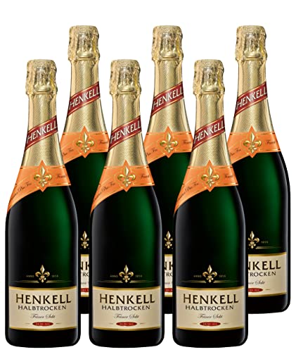 Henkell Sekt Halbtrocken (6 x 0,75 l) - Angenehm milder Sektgenuss, feinperlig, fruchtig, frisch, Cuvée aus klassischen Rebsorten wie Chardonnay, VEGAN von Henkell