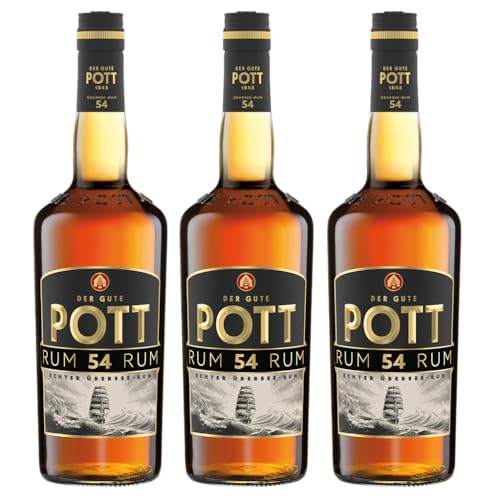 POTT Rum 54% vol. (3x0,7 l) - starker Rum aus Übersee, ideal für den intensiven Genuss in Heißgetränken wie Feuerzangenbowle, Grog oder Glühwein, als Punsch oder als Cocktail, zum Backen von Henkell