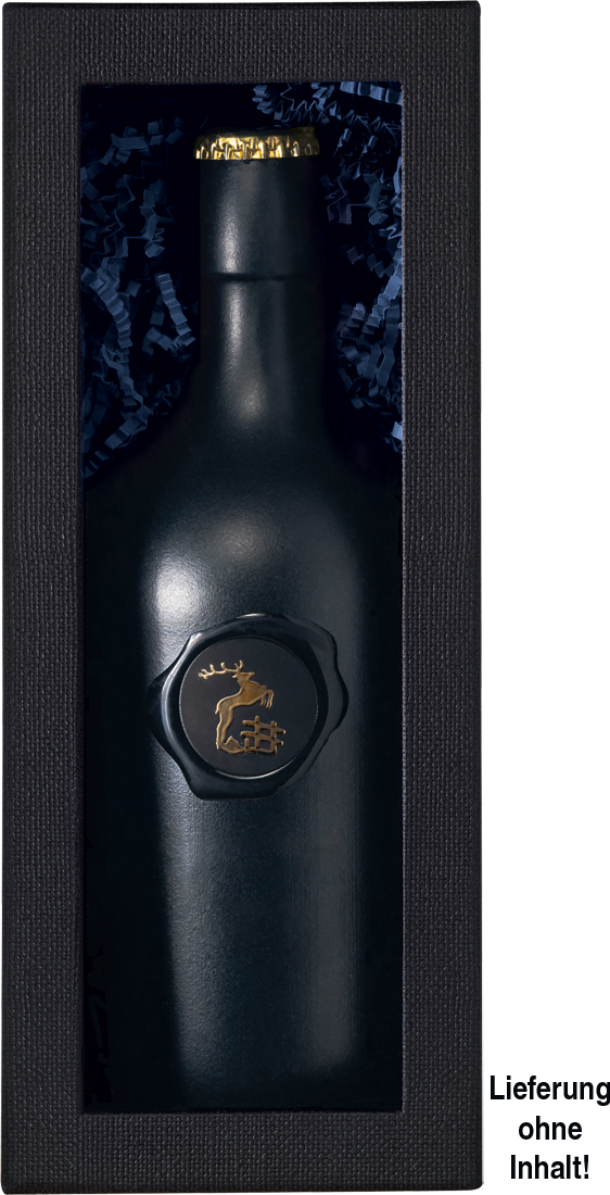 Stülpdeckelschachtel schwarz mit Folienfenster für 1 Sonderformat-Flasche von Henne