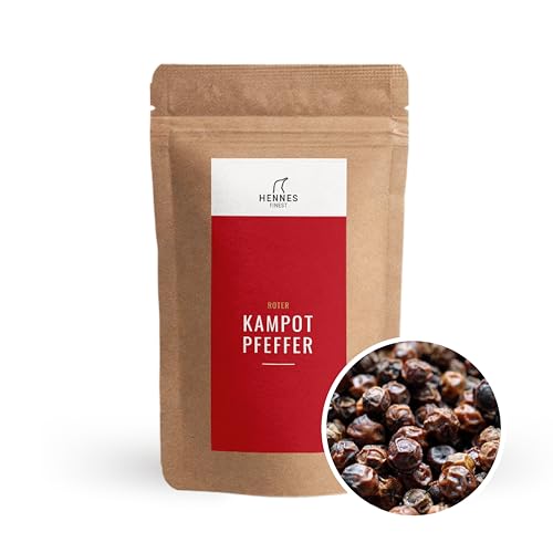 Hennes Finest Kampot Pfeffer Rot - 100g echter Roter Kampot Pfeffer, Roter Pfeffer ganz, Kampot Pepper Rot, Pfeffer für Mühle, Roter Pfeffer Kampot, ganze rote Pfefferkörner, Kambodscha Pfeffer rot Hennes Finest Kampot Pfeffer Rot - 100g echter Roter Kampot Pfeffer, Roter Pfeffer ganz, Kampot Pepper Rot, Pfeffer für Mühle, Roter Pfeffer Kampot, ganze rote Pfefferkörner, Kambodscha Pfeffer rot von Hennes Finest