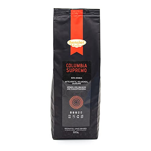 Hensler Kaffe Colombia Supremo Grade 1, Röstkaffee ganze Bohnen, Kaffeebohnen für Vollautomaten und Filterkaffee, 100% Arabica aus Kolumbien von Hensler Kaffee