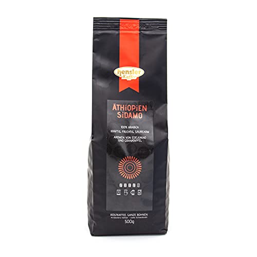 Hensler Kaffee Äthiopien Mocca Sidamo Grade 2, 100% Arabica Kaffee, ganze Bohnen, geeignet für Vollautomaten, Filtermaschine, Handfilter und French Press, vollaromatisch, kräftig, mittlere Röstung von Hensler Kaffee