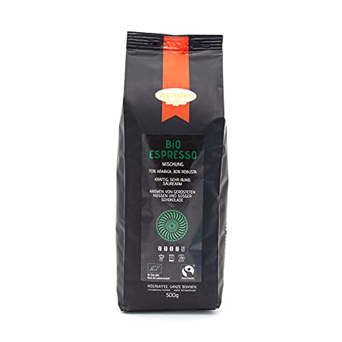 Hensler Kaffee Bio-Espresso Mischung Fairtrade, 100% zertifizierter Röstkaffee, Espressoröstung für Vollautomaten und Siebträger, dunkle Röstung Hensler Kaffee Bio-Espresso Mischung Fairtrade, 100% zertifizierter Röstkaffee, Espressoröstung für Vollautomaten und Siebträger, dunkle Röstung von Hensler Kaffee