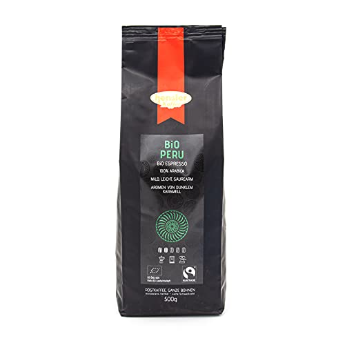 Hensler Kaffee Bio Espresso Peru Fairtrade, 100% zertifizierte Arabica Kaffeebohnen aus Peru, Espressoröstung für Vollautomaten und Siebträger, dunkle Röstung von Hensler Kaffee