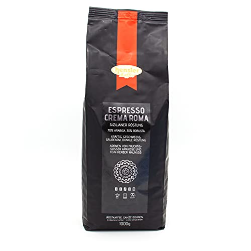 Hensler Kaffee Caffe Miscela Espresso Crema Roma, 100% Röstkaffeebohnen, Espressoröstung für Vollautomaten und Siebträger, dunkle Röstung von Hensler Kaffee