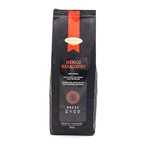 Hensler Kaffee Mexico Maragogype, 100% Arabica Kaffeebohnen aus Mexiko, Elefantenbohne, für Vollautomaten oder Filterkaffee, mittlere Röstung von Hensler Kaffee