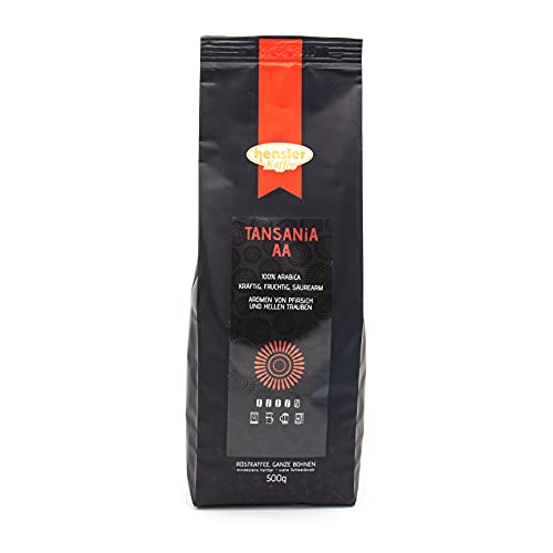 Hensler Kaffee Tansania AA Top, 100% Arabica Kaffeebohnen, Röstkaffee für Vollautomaten und Filterkaffee geeignet, mittlerer Röstgrad von Hensler Kaffee