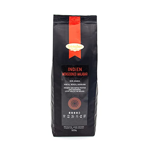 Hensler Kaffee Indien Monsooned Malabar AA, 100% Arabica Kaffeebohnen, Röstkaffee für Vollautomaten und Filterkaffee von Hensler Kaffee