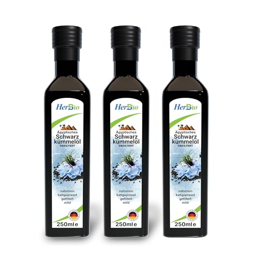 HerbBio ägyptisches Schwarzkümmelöl kaltgepresst gefiltert 3x250ml, schonend in Rohkostqualität, 100% naturrein Black seed oil, Frischegarantie: täglich mühlenfrisch direkt vom HerbBio. HerbBio ägyptisches Schwarzkümmelöl kaltgepresst gefiltert 3x250ml, schonend in Rohkostqualität, 100% naturrein Black seed oil, Frischegarantie: täglich mühlenfrisch direkt vom HerbBio. von HerBBio Abdin Herbbio Natural Medical Manufacturing