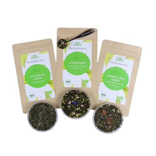 Grüntee Genuss Bundle - Hochwertiges Bio-Tee-Geschenkset - 3x 100g loser Bio-Tee mit Teemaßlöffel Grüntee Genuss Bundle - Hochwertiges Bio-Tee-Geschenkset - 3x 100g loser Bio-Tee mit Teemaßlöffel von Herballusion