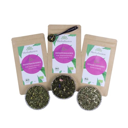 Harmonie für den Tag - Hochwertiges Bio-Tee-Geschenkset - 3x 100g loser Bio-Tee mit Teemaßlöffel Harmonie für den Tag - Hochwertiges Bio-Tee-Geschenkset - 3x 100g loser Bio-Tee mit Teemaßlöffel von Herballusion