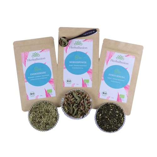 Lieblingstee Kollektion - Hochwertiges Bio-Tee-Geschenkset - 3x 100g loser Bio-Tee mit Teemaßlöffel Lieblingstee Kollektion - Hochwertiges Bio-Tee-Geschenkset - 3x 100g loser Bio-Tee mit Teemaßlöffel von Herballusion