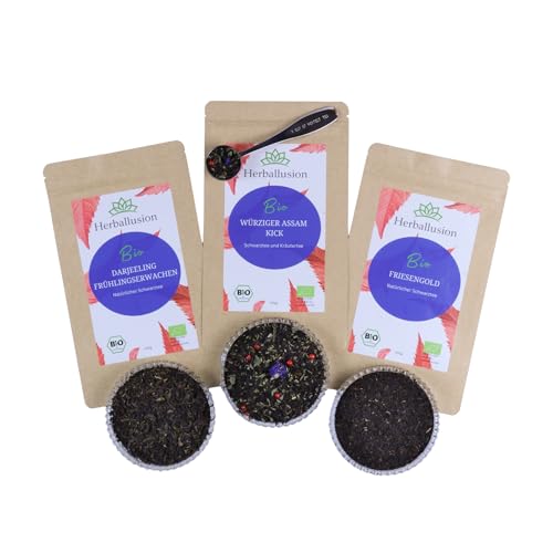 Schwarztee Momente - Hochwertiges Bio-Tee-Geschenkset - 3x 100g loser Bio-Tee mit Teemaßlöffel Schwarztee Momente - Hochwertiges Bio-Tee-Geschenkset - 3x 100g loser Bio-Tee mit Teemaßlöffel von Herballusion