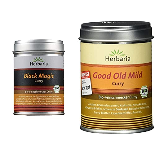 Herbaria "Black Magic" Curry, 1er Pack (1 x 80 g Dose) - Bio & "Good Old Mild" Curry, 1er Pack (1 x 80 g Dose) - Bio von Herbaria