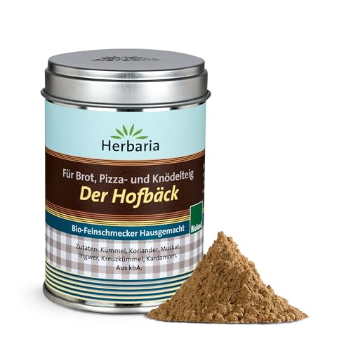 Herbaria Der Hofbäck bio -Bioland 55g M-Dose – fertige Bio-Gewürzmischung zum Würzen von Brotteig aus Roggen, Dinkel, Weizen, Flammbrot - mit erlesenen Zutaten – in nachhaltiger Aromaschutz-Dose von Herbaria